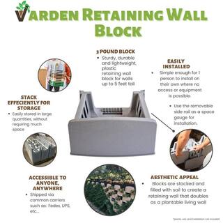 VARDEN P100 8 in. x 15.3 in. x 6 in. Gray Plastic Retaining Wall Blocks (Box of 10) VG- P100SR-836