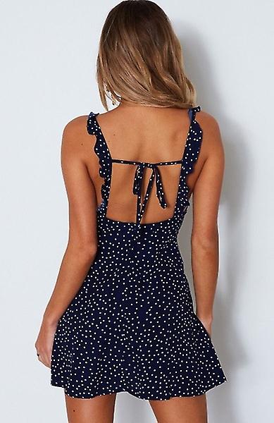 Cross-border Foreign Trade    2020 European And American Popular Polka Dot Back Lace-up Dress Black S  Xl