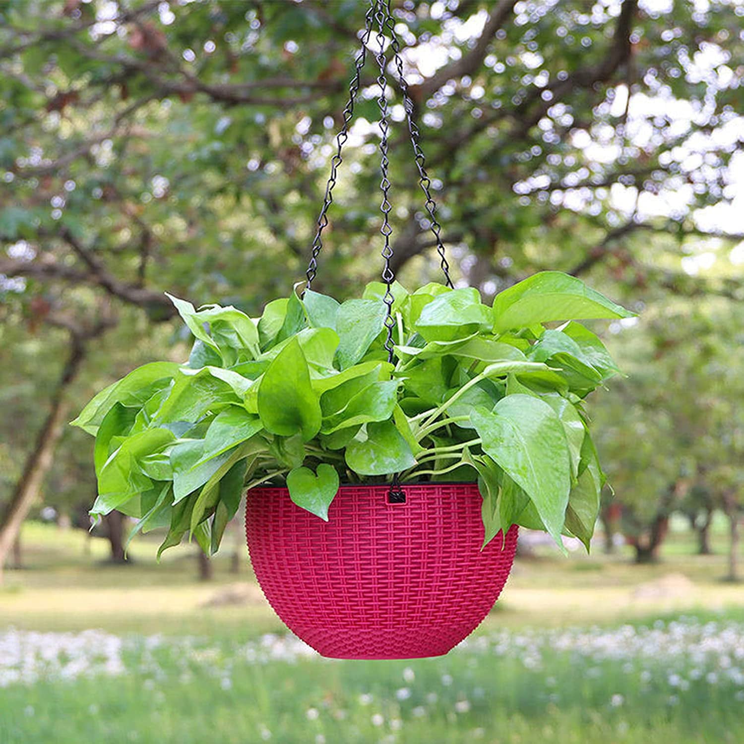 SANNEDONG Hanging Baskets Flower Pots Hanging Planter with Chain, Hanging Buckets Plastic Outdoor Plant Pot