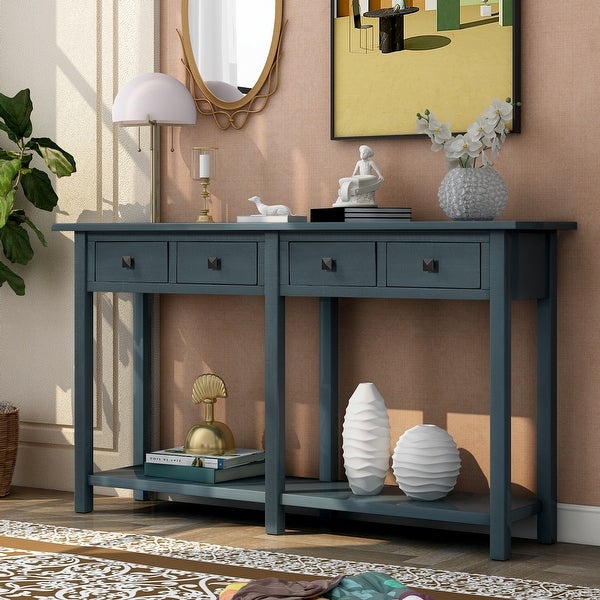 Brushed Texture Entryway Console Table with Drawer and Shelf， Espresso