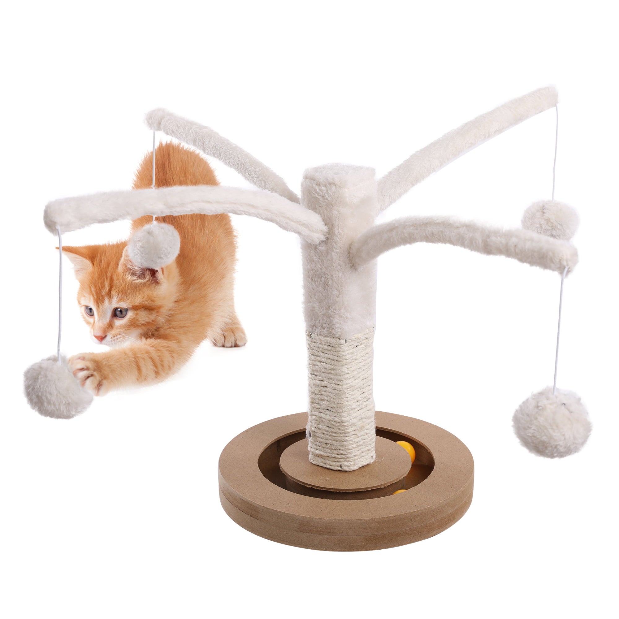 BRKURLEG Cat Scratching Post Tree， Cat Scratcher with Sisal Rope Spring Branches Cat Interactive Plush Ball Toy， Claw Scratch for Indoor Cats Kittens Play and Relax， Cat Supplies