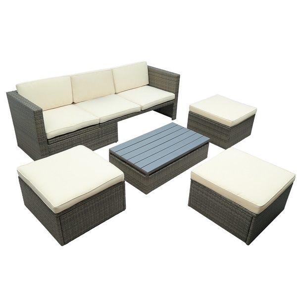 Outdoor Patio Furniture Set 5 Piece Wicker Conversation Set with Lift Coffee Table Sectional Set 3 Seat Sofa Couch