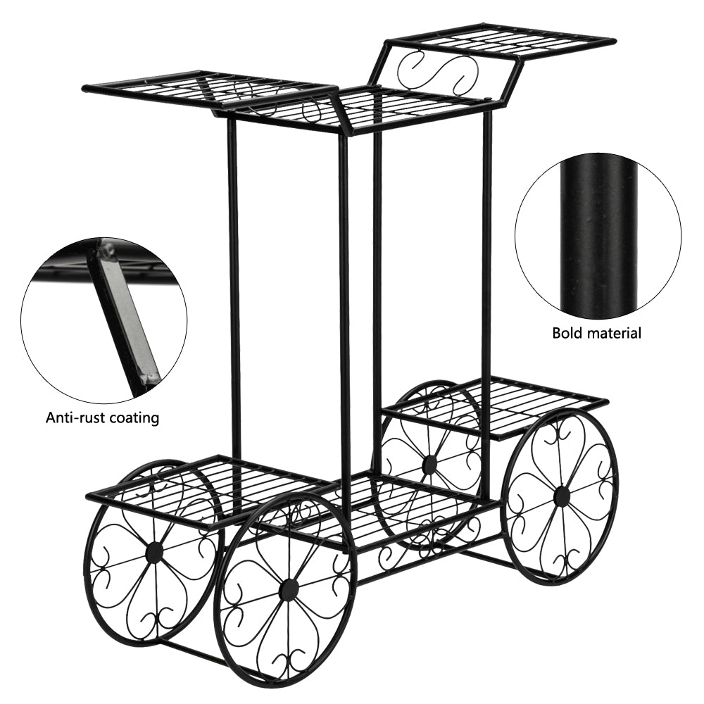 Paint Car Shape 6 Plant Stand Outdoor Indoor Garden Cart Stand Flower Pot Plant Holder Display Rack