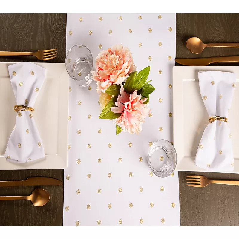 72 White and Gold Rectangular Polka Dot Table Runner