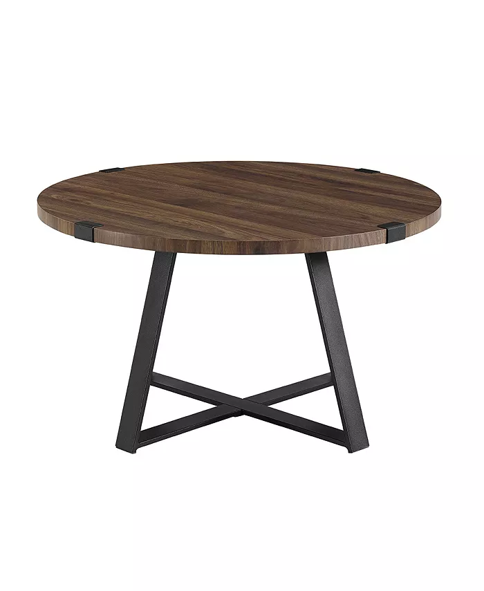 Walker Edison 30 Metal Wrap Round Coffee Table - Dark Walnut Black