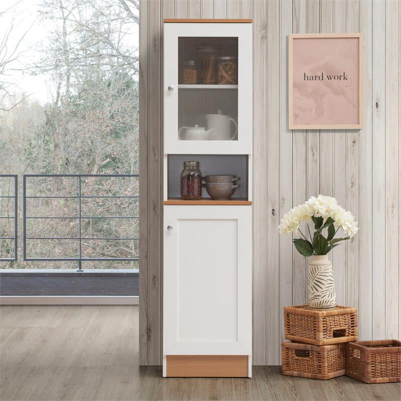 Pemberly Row 63 Tall Slim Open Shelf Plus Top Kitchen Pantry in White Wood