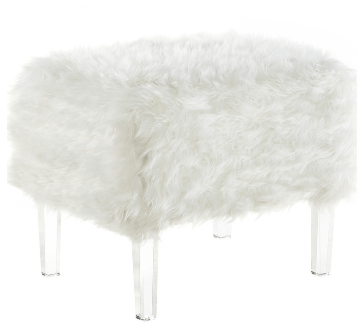 19 quotWhite Faux Fur And Clear Ottoman   Footstools And Ottomans   by HomeRoots  Houzz