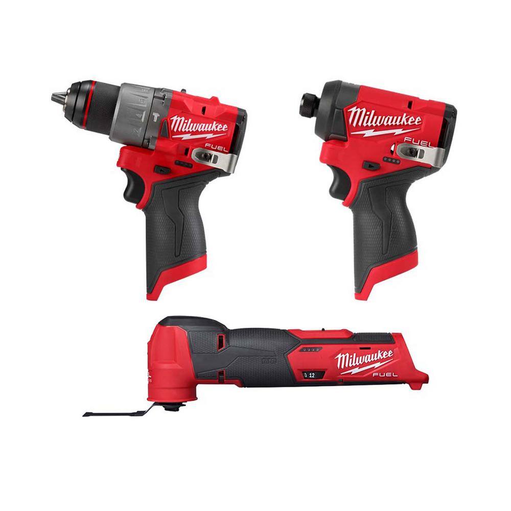 MW M12 FUEL 12V Lithium-Ion Cordless Oscillating Multi-Tool M12 FUEL 12 in. Hammer Drill  M12 FUEL 14 in. Impact Driver 2526-20-3404-20-3453-20