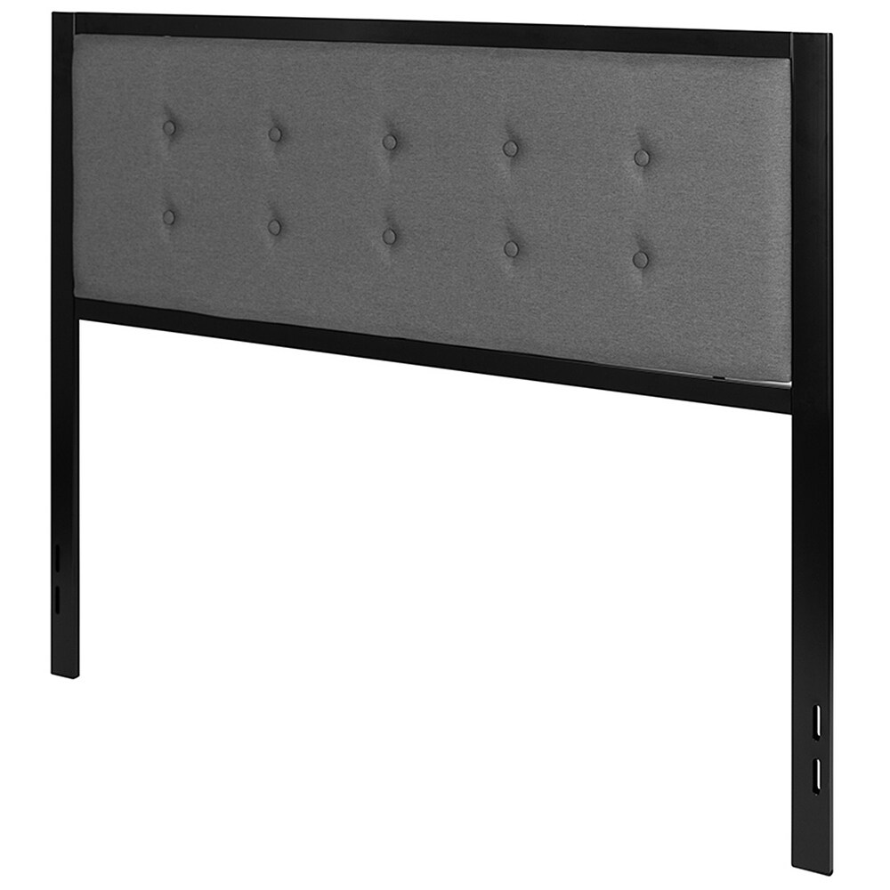 Lawrence Modern Dark Grey Fabric Button Tufted Upholstered Queen Size Metal Headboard