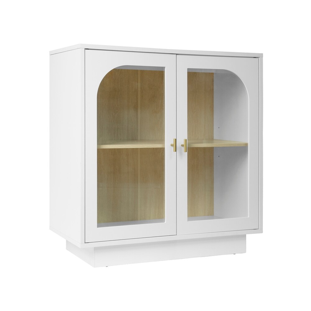 2 Storage Cabinet with Glass Door Gold Metal Handle