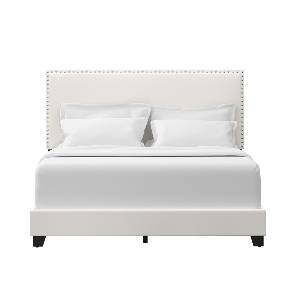 Gayle Nailhead Trim Upholstered Bed  White Faux Leather  by Hillsdale Living Essentials