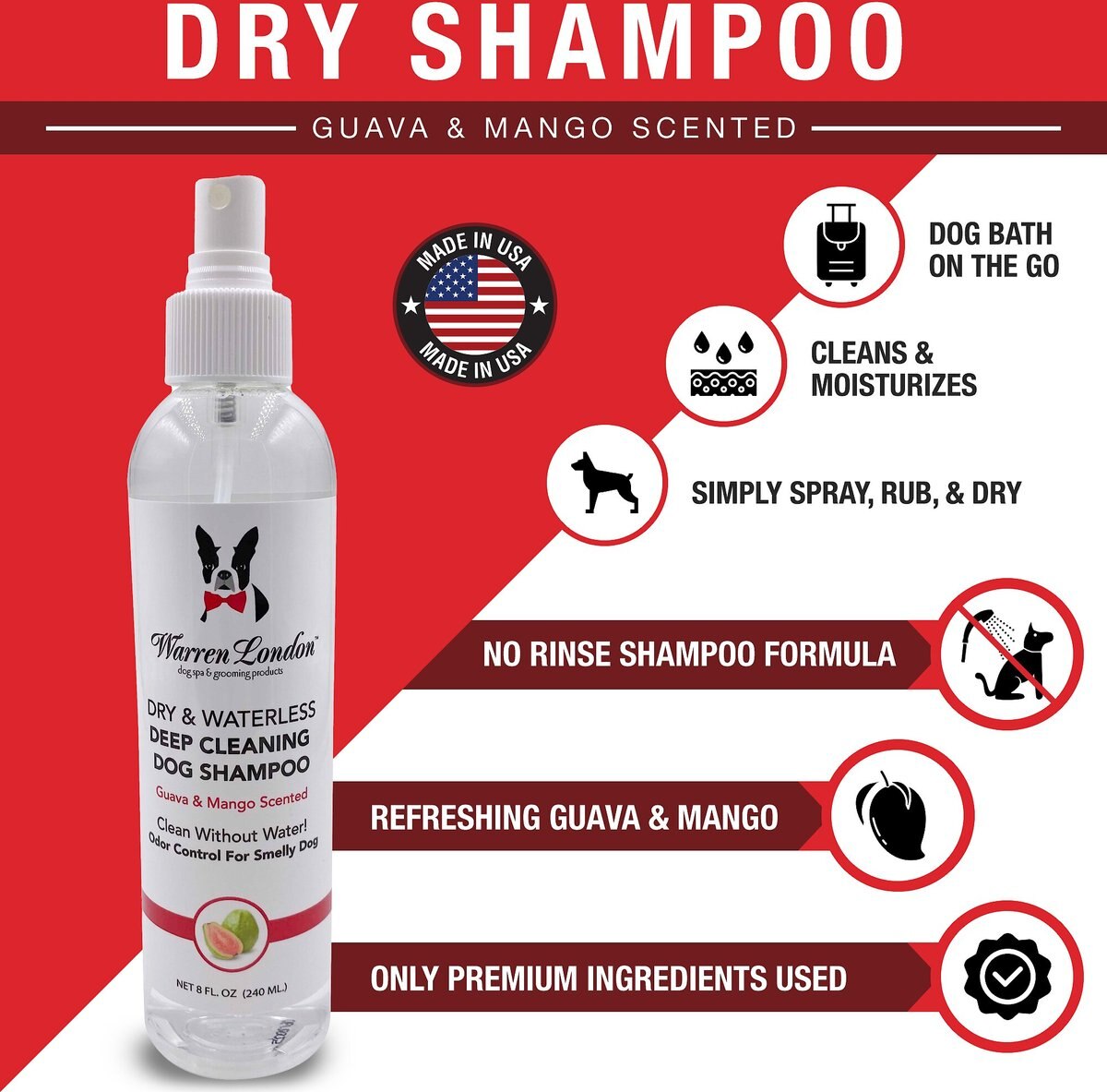 Warren London Dry and Waterless Guava and Mango Dog Shampoo， 8-oz bottle