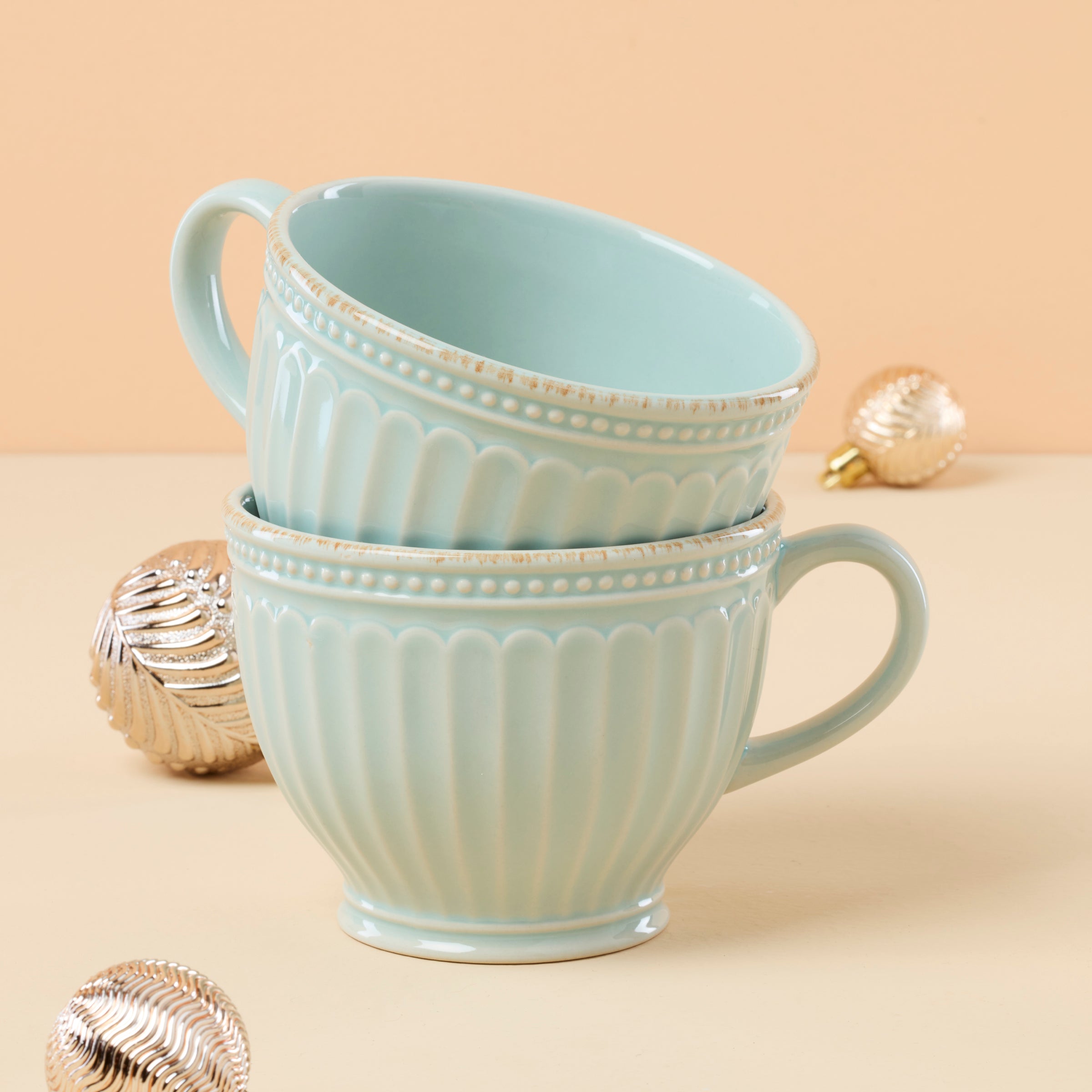 French Perle Groove 2-Piece Latte Mug Set