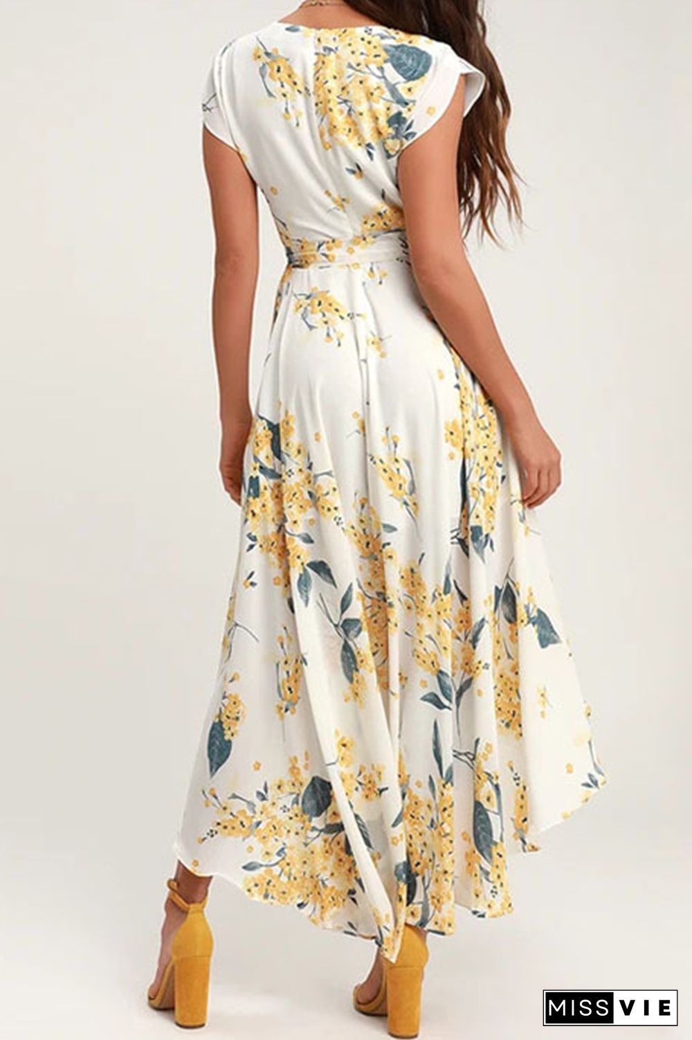 Elegant Floral Frenulum With Belt Irregular Dress Dresses