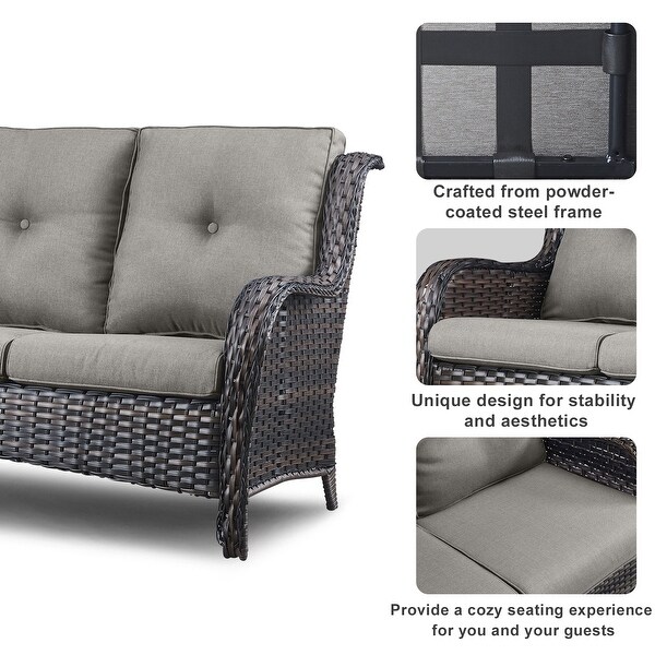 Patio Glider Chair Sofa with Fire Pit Table