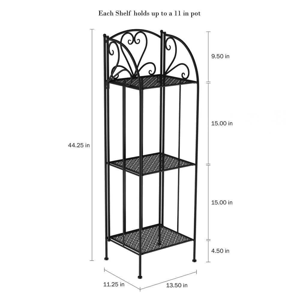 Pure Garden 3-Tier Black Metal Decorative Folding Vertical Plant Stand Display HW1500189