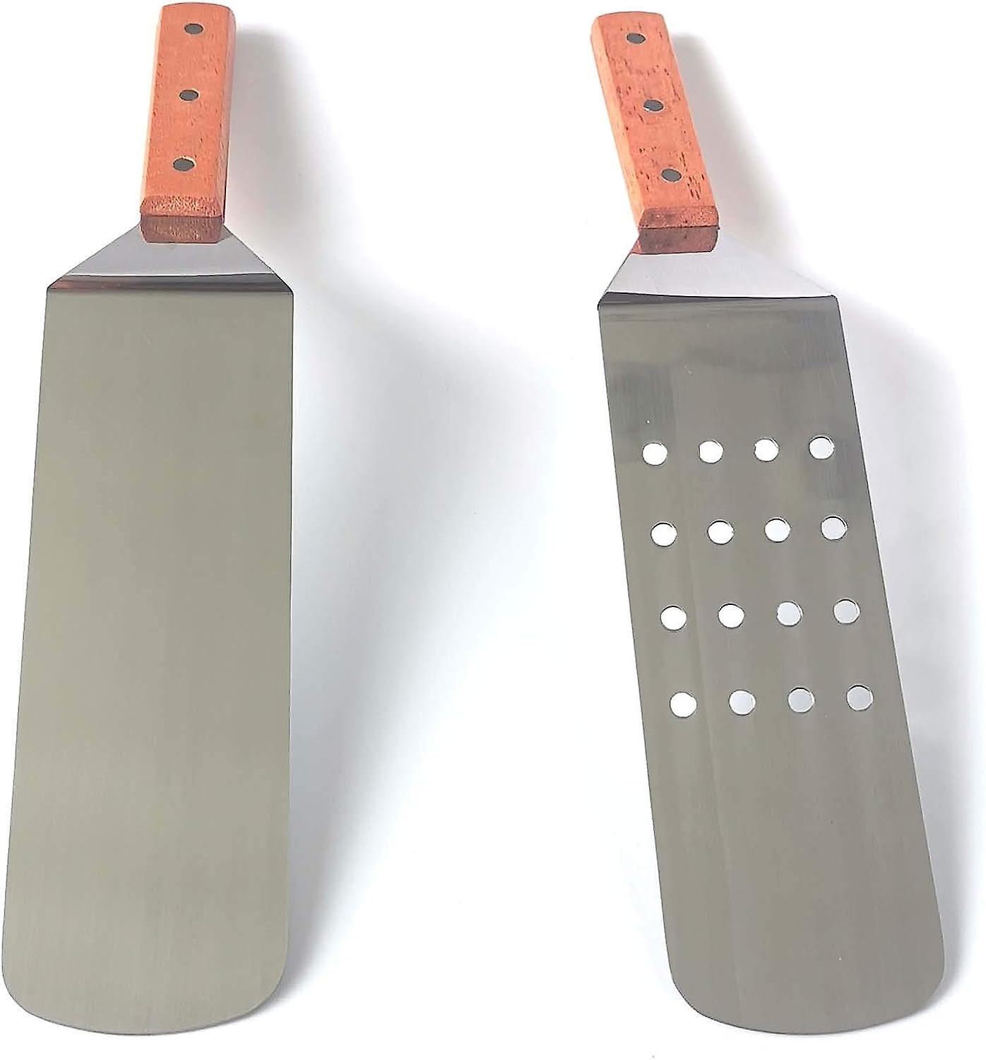 Grill， Dump Truck， Stainless Steel， Riveted Smooth Wooden Handle， Commercial Grade， A Perforated Solid Spatula， 2-piece Set