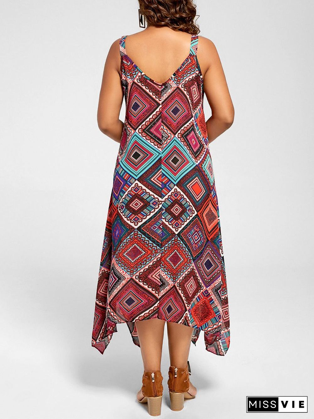 V Neck Sleeveless A-line Boho Dresses P16138