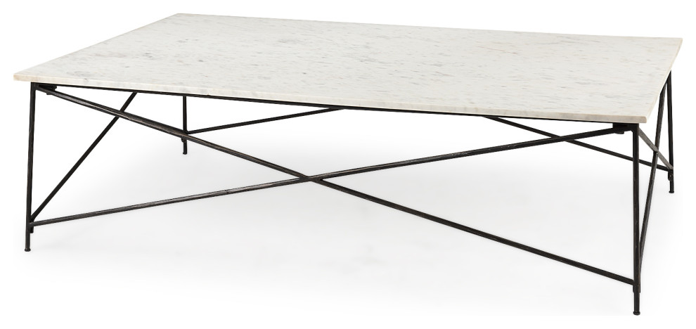 Lorlei I 59x35x15.5 White Marble Top  X Shaped Antique Gold Iron Coffee Table   Transitional   Coffee Tables   by Mercana  Houzz