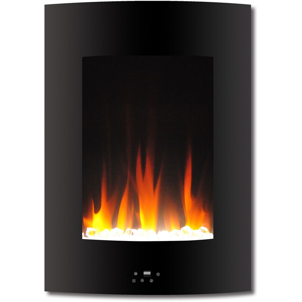 Hanover 19.5 In. Vertical Electric Fireplace in Black with Multi Color Flame and Crystal Display