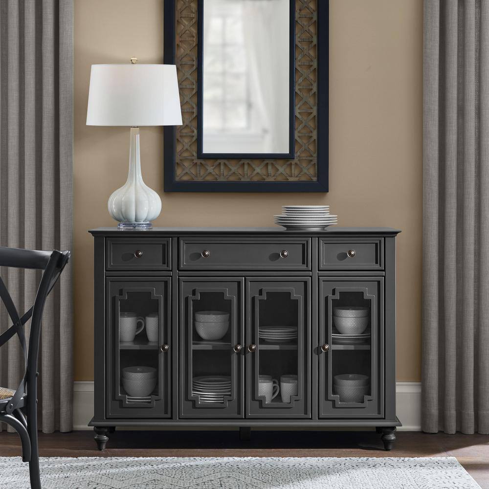 Home Decorators Collection Harriston Charcoal Black Solid Wood Glass Door Buffet M22084H1