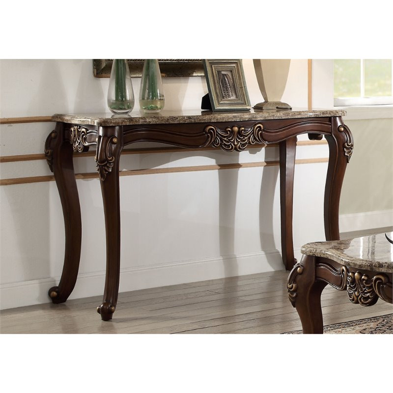 Benjara 23 quotWood Sofa Table with Carved Floral Motifs Wooden Feet in Brown   Victorian   Console Tables   by Homesquare  Houzz