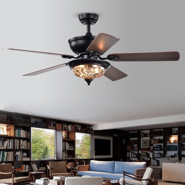 Micago Black 52-inch Lighted Glass Bowl Shade Ceiling Fan with Remote - 52-inches Diameter - 52-inches Diameter Shopping - The Best Deals on Ceiling Fans | 33616025