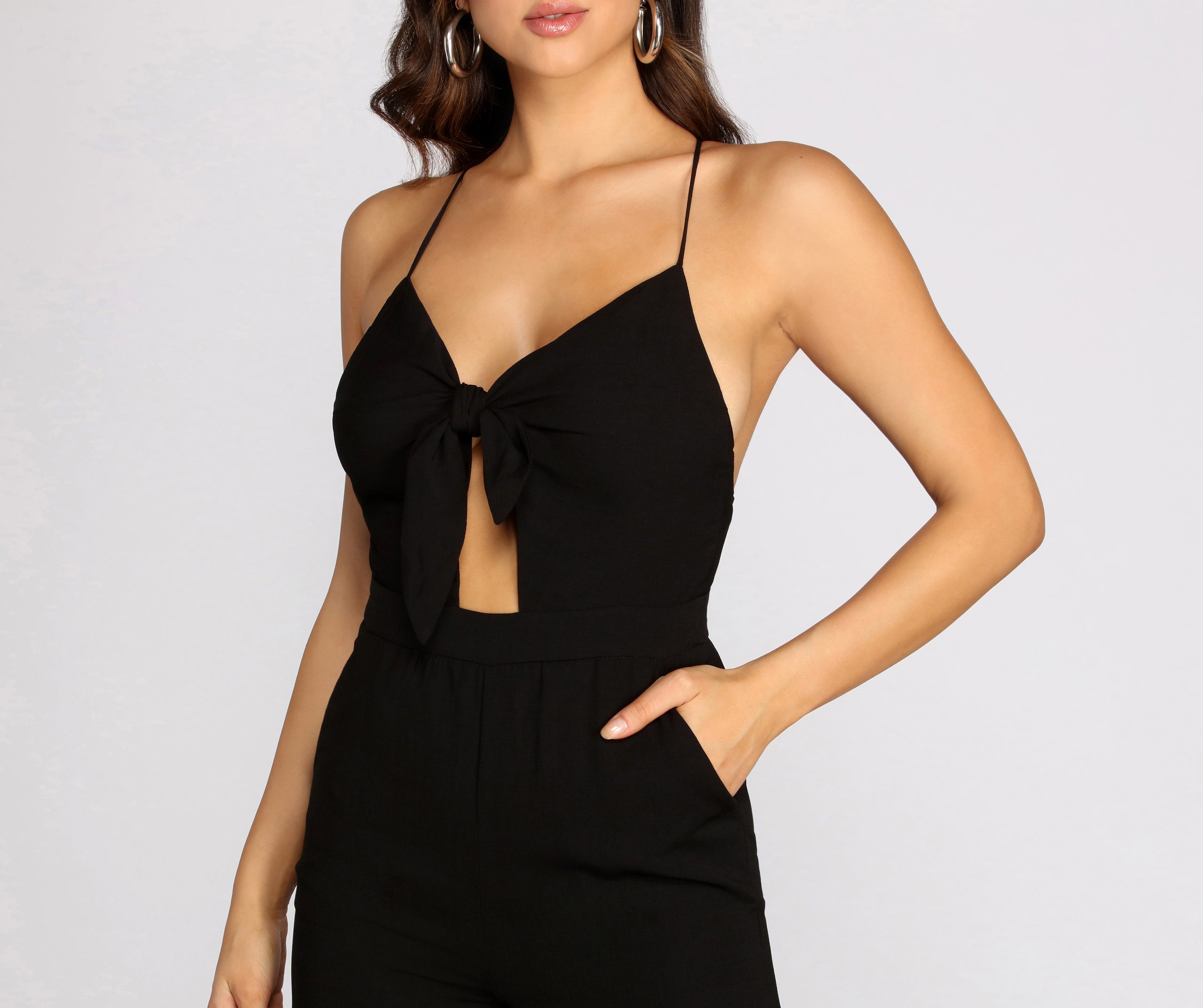 X Marks The Spot Cross Back Keyhole Jumpsuit