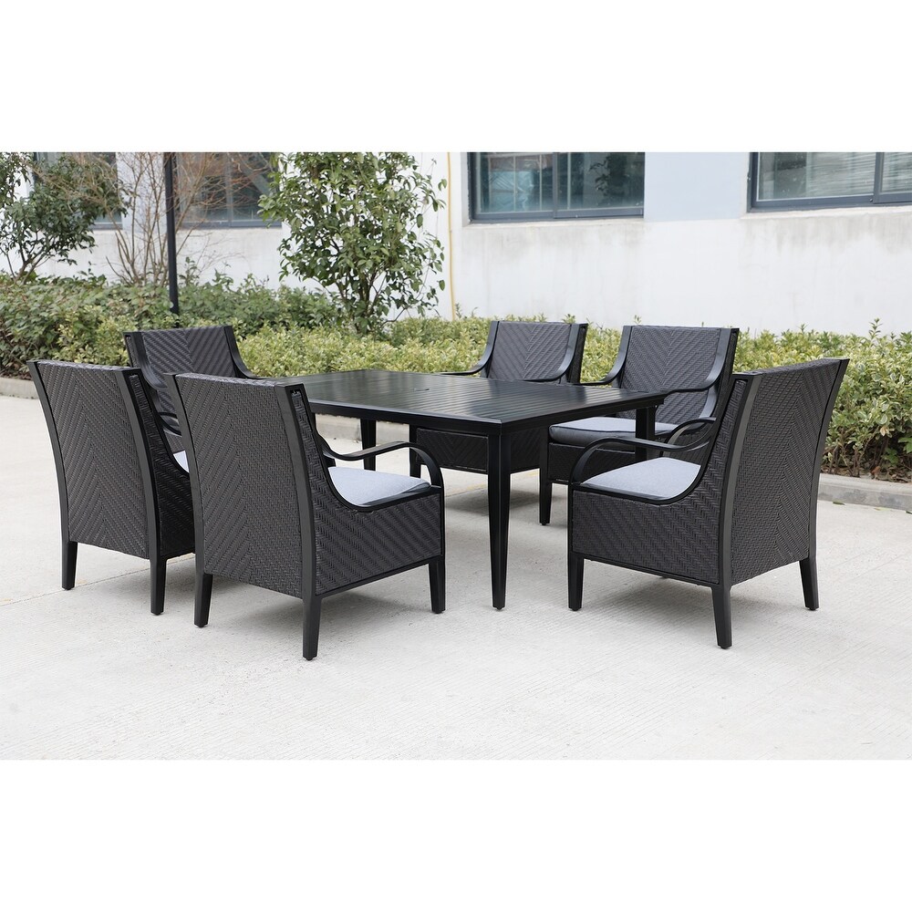 7PC Outdoor Dining Set in Black and Grey