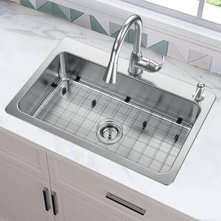 Glacier Bay Bratten All-in-One Drop-InUndermount 18G Stainless Steel 33 in. 2-Hole Single Bowl Kitchen Sink with Pull-Down Faucet VT3322TA1PA1