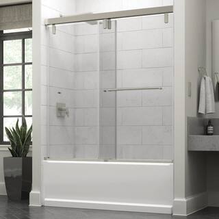 Delta Portman 60 x 59-14 in. Frameless Mod Soft-Close Sliding Bathtub Door in Nickel with 38 in. (10mm) Clear Glass SD3442654