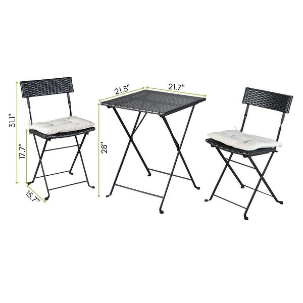 3-Piece Teak Wood Outdoor Bistro Set Folding Table and Chair Set with White Cushion - Overstock - 35219001