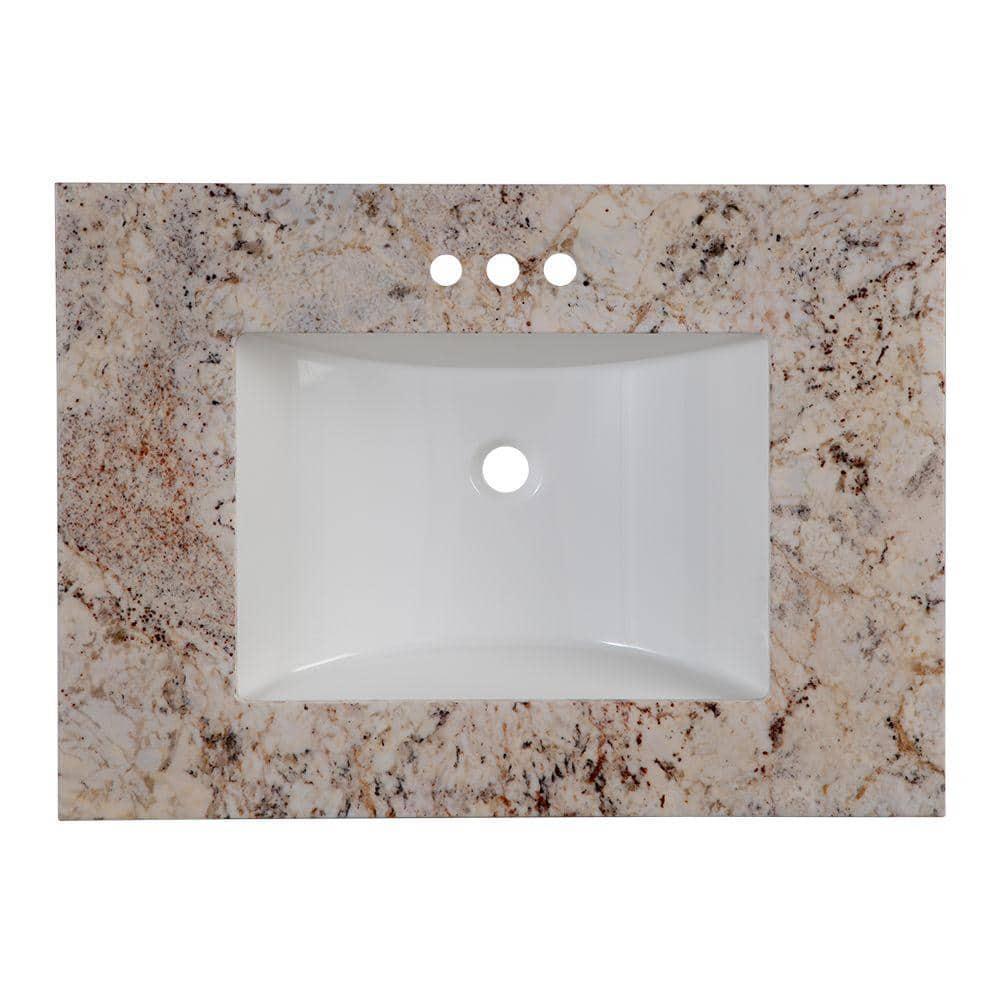 Home Decorators Collection 31 in W x 22 in D Stone Effects Cultured Marble Vanity Top in Rustic Gold with Undermount White Sink