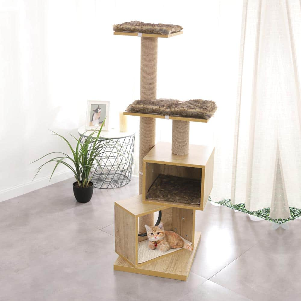 Foobrues Cat Tree Modern Cat Tower Sisal Scratching Post Double Condos L-W79632986