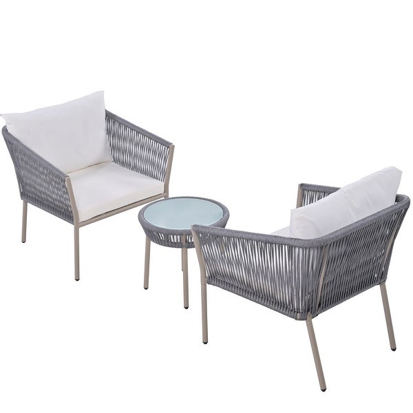 3 PCS Outdoor Rattan Conversation Set， Light Luxury Simple Woven Rope Outdoor Chair Set with 2 Single Chairs and Coffee Table - Overstock - 37780025