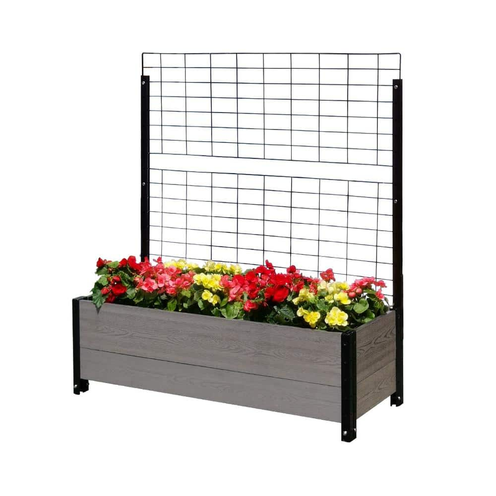 EverBloom Deckside Grey Composite Board and Steel Raised Planter with Trellis K2103G