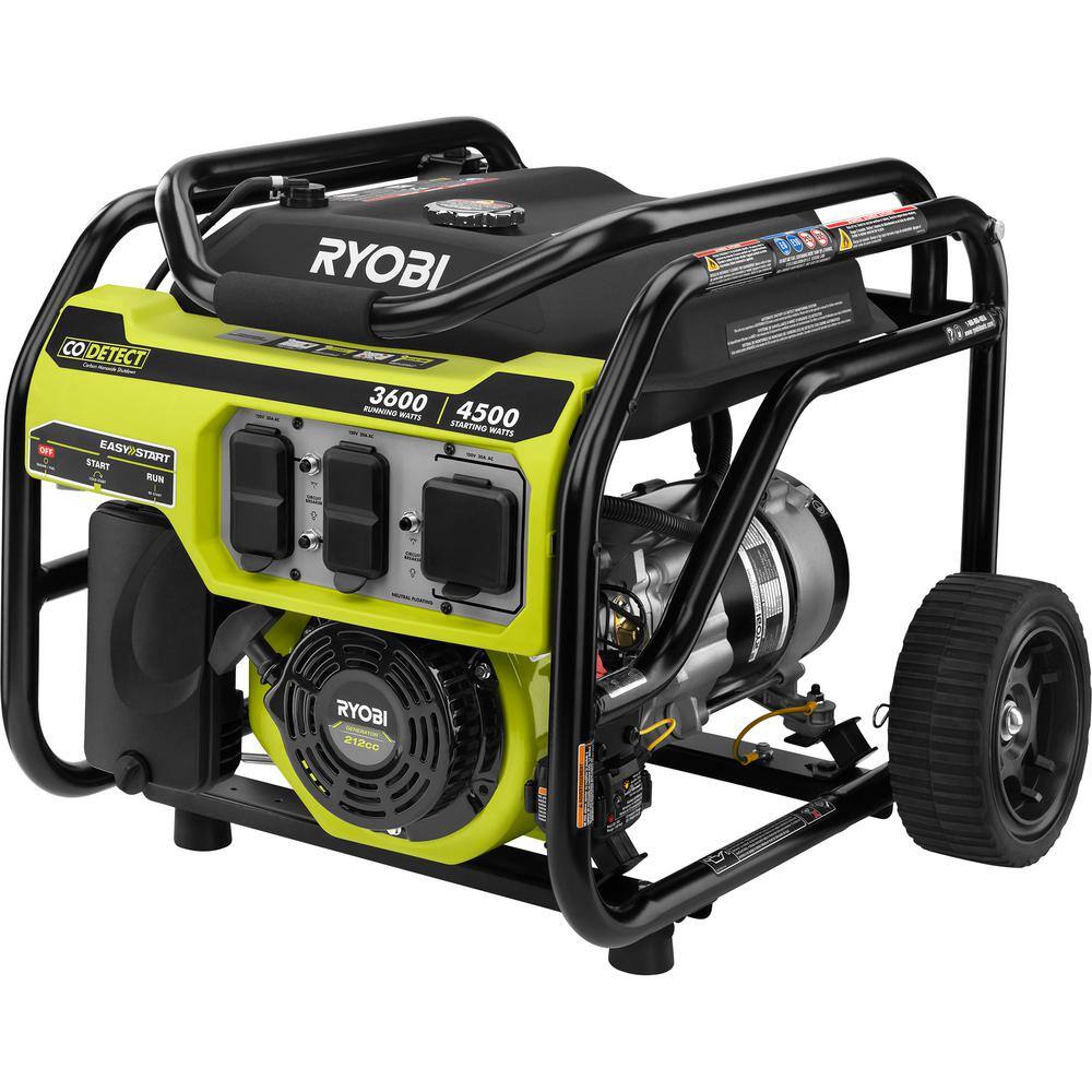 RYOBI 3600-Watt Gasoline Powered Recoil Start Portable Generator with CO Shutdown Sensor RY903622