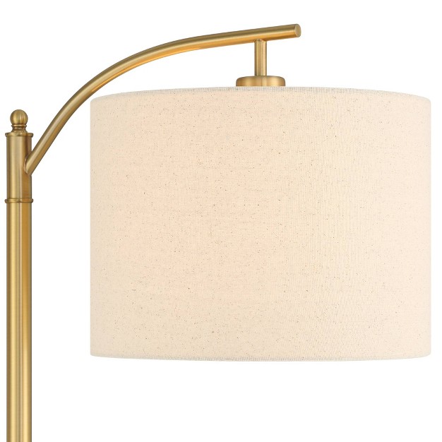 Tall Warm Gold Metal Off white Linen Drum Shade For Living Room Reading Bedroom