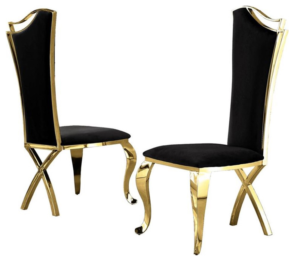 Maklaine Elegant Side Chairs in Black Velvet  ampGold Stainless Steel (Set of 2)   Traditional   Dining Chairs   by Homesquare  Houzz