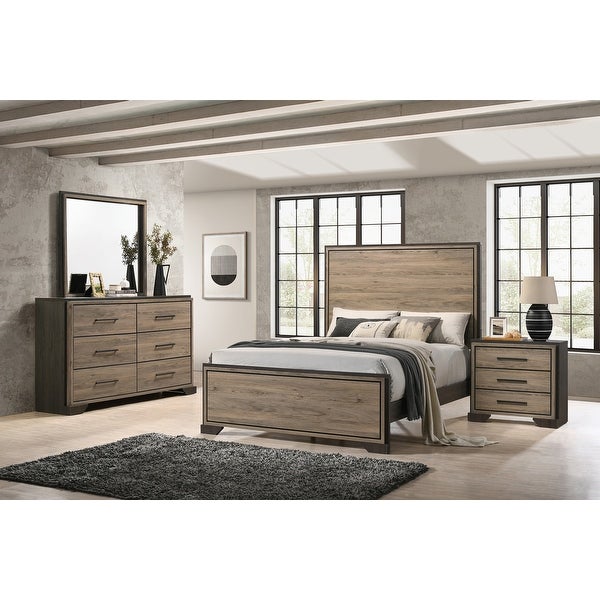 Lassen Brown and Light Taupe 4-piece Panel Bedroom Set - - 37068149