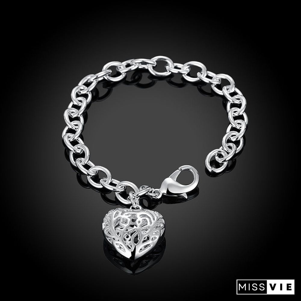 Fashion Jewelry 925 Sterling Silver Heart-Shape Chain Bracelets for Women