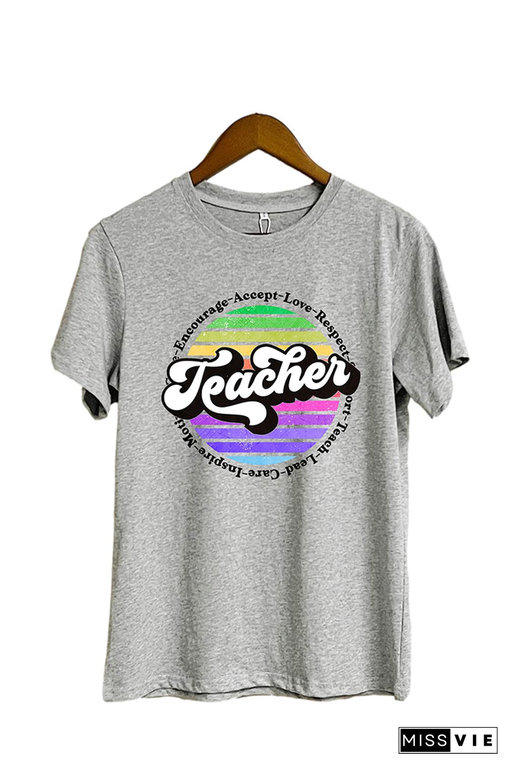 Colorful Teacher Retro Circle Short Sleeve Graphic Tee Wholesale