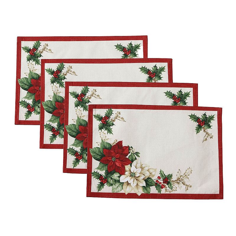 Elrene Home Fashions Red and White Poinsettias Placemat， Set of 4