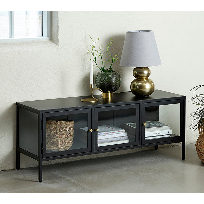 CARMEL 3 Glass Doors Entertainment TV Unit 132cm - Black