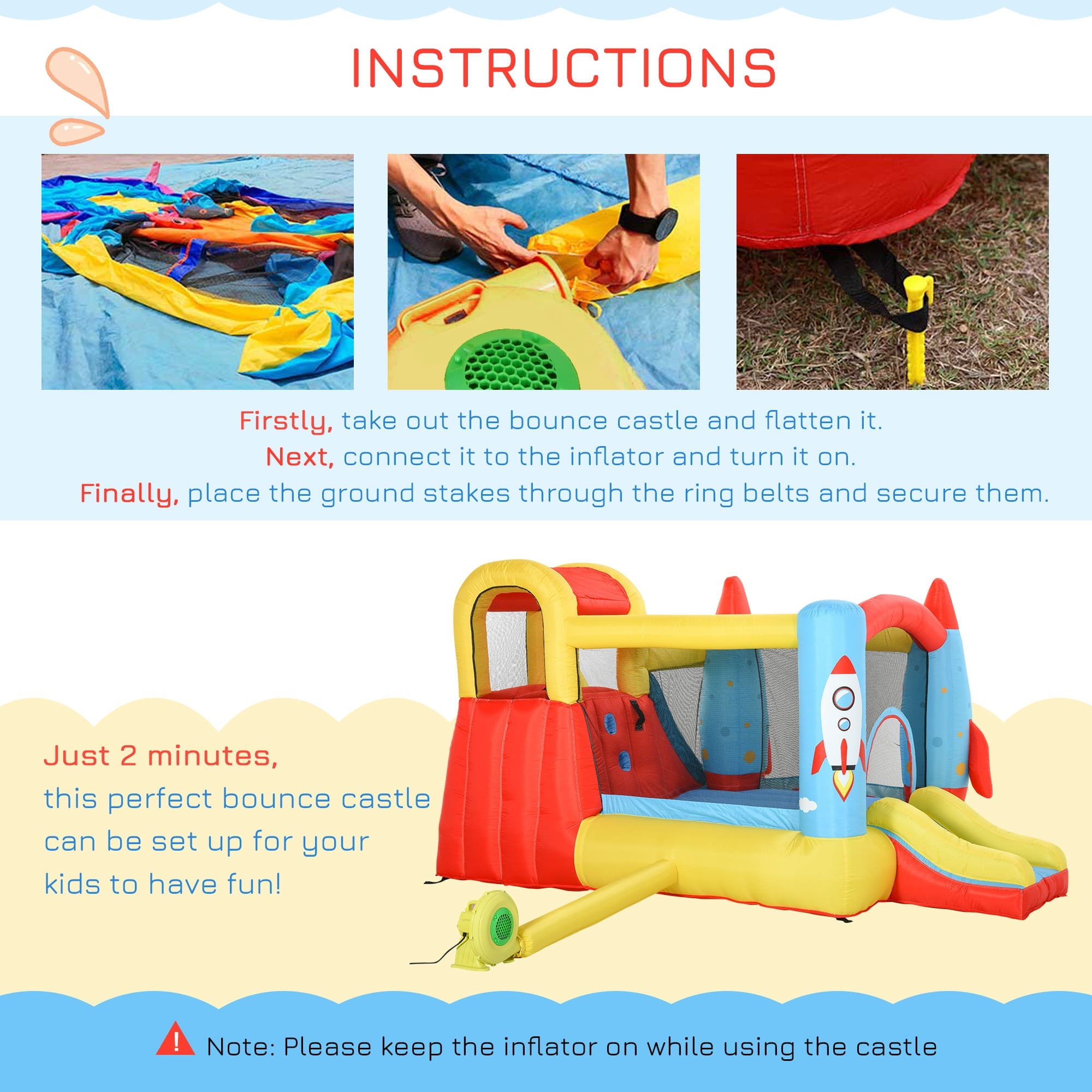 Outsunny 4-in-1 Kids Inflatable Bounce House Jumping Castle with 2 Slides, Climbing Wall, Trampoline, & Water Pool Area, Air Blower