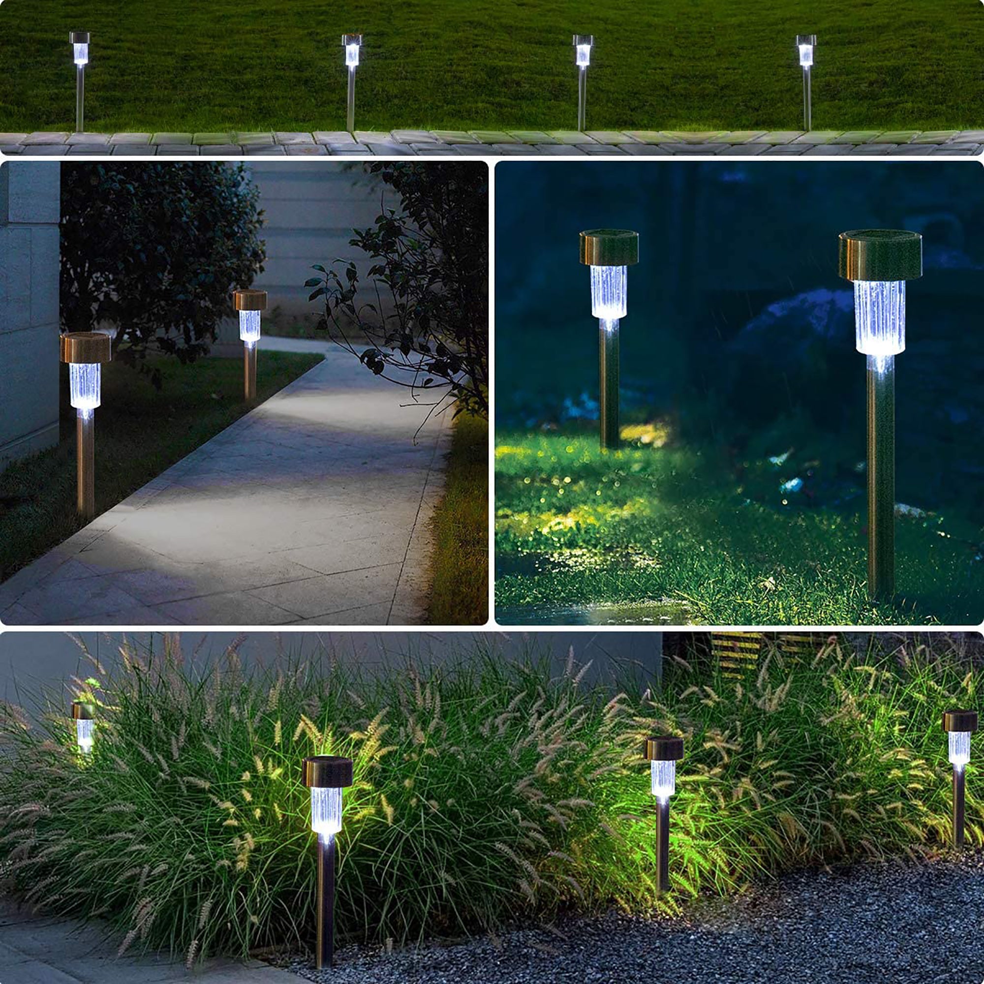 JOPESO 12Pack Solar Landscape Lights Outdoor LED Lawn Lamp Solar Powered Garden Pathway Light Waterproof Seal Stainless Steel Sidwalk Lights for Walkway Yard Backyard Lawn Garden Decor (White Light)