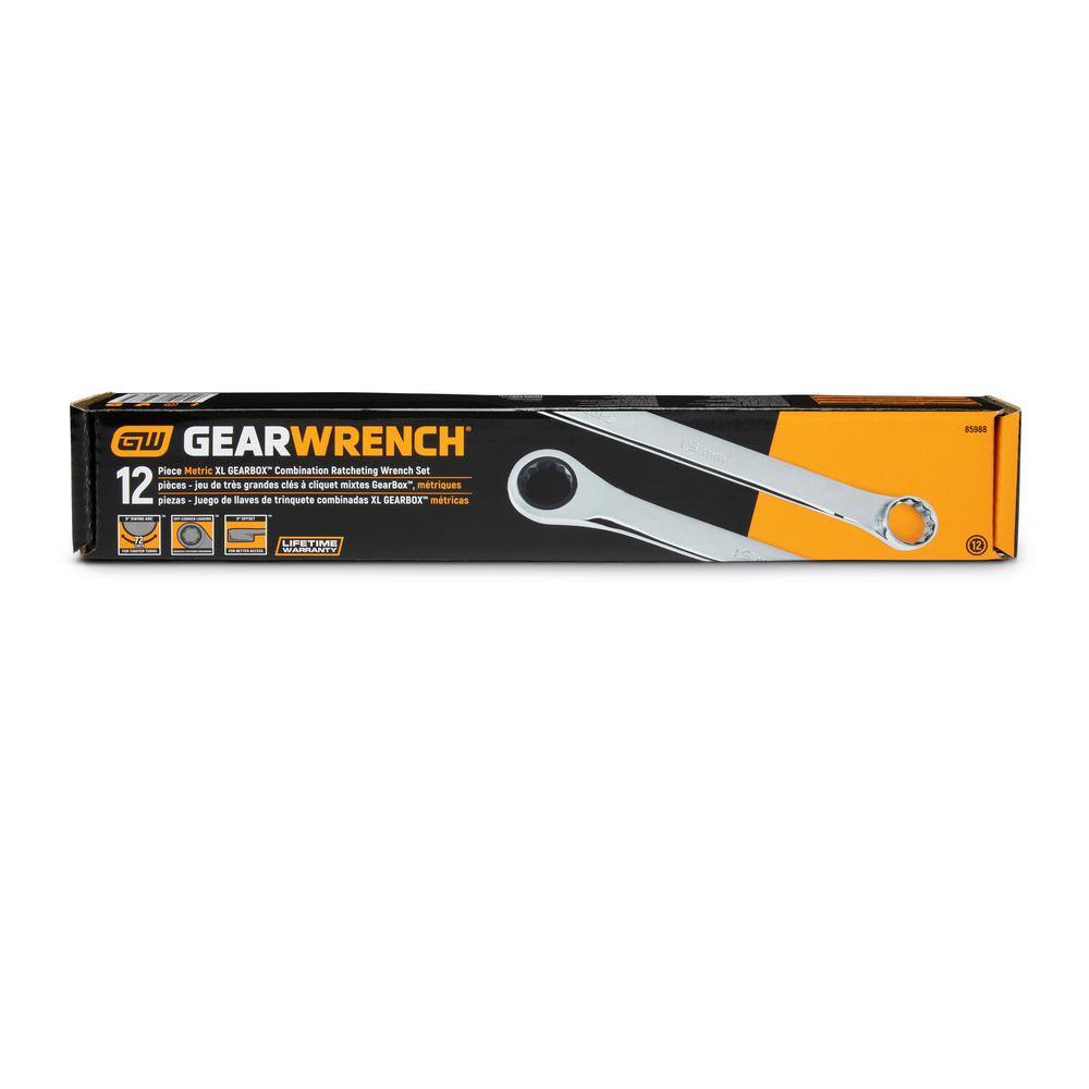 GEARWRENCH 72-Tooth 12 Point Metric XL GearBox Double Box Ratcheting Wrench Set (12-Piece) 85988