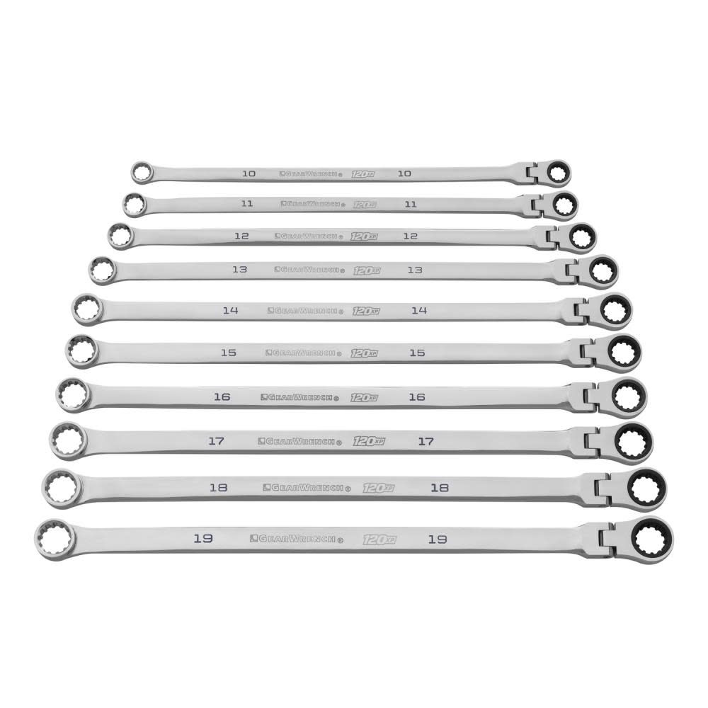 10 Pc 120XP™ Universal Spline XL Flex Head GearBox™ Ratcheting Metric Wrench Set ;