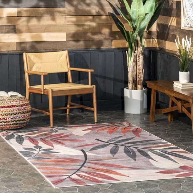 Nuloom Mayra Tropical Leaves Machine Washable Indoor outdoor Patio Area Rug