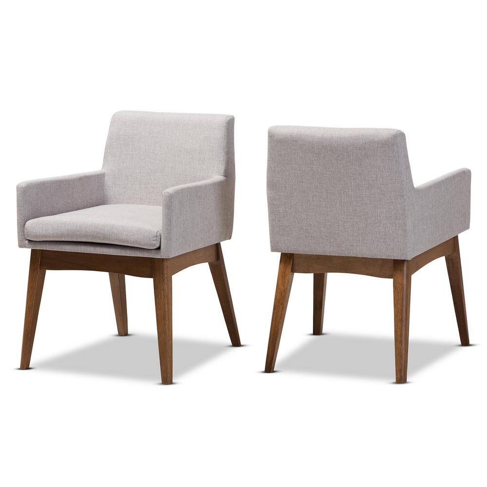 Baxton Studio Nexus Greyish BeigeWalnut Brown Fabric Dining ArmChair (Set of 2) 2PC-7589-HD